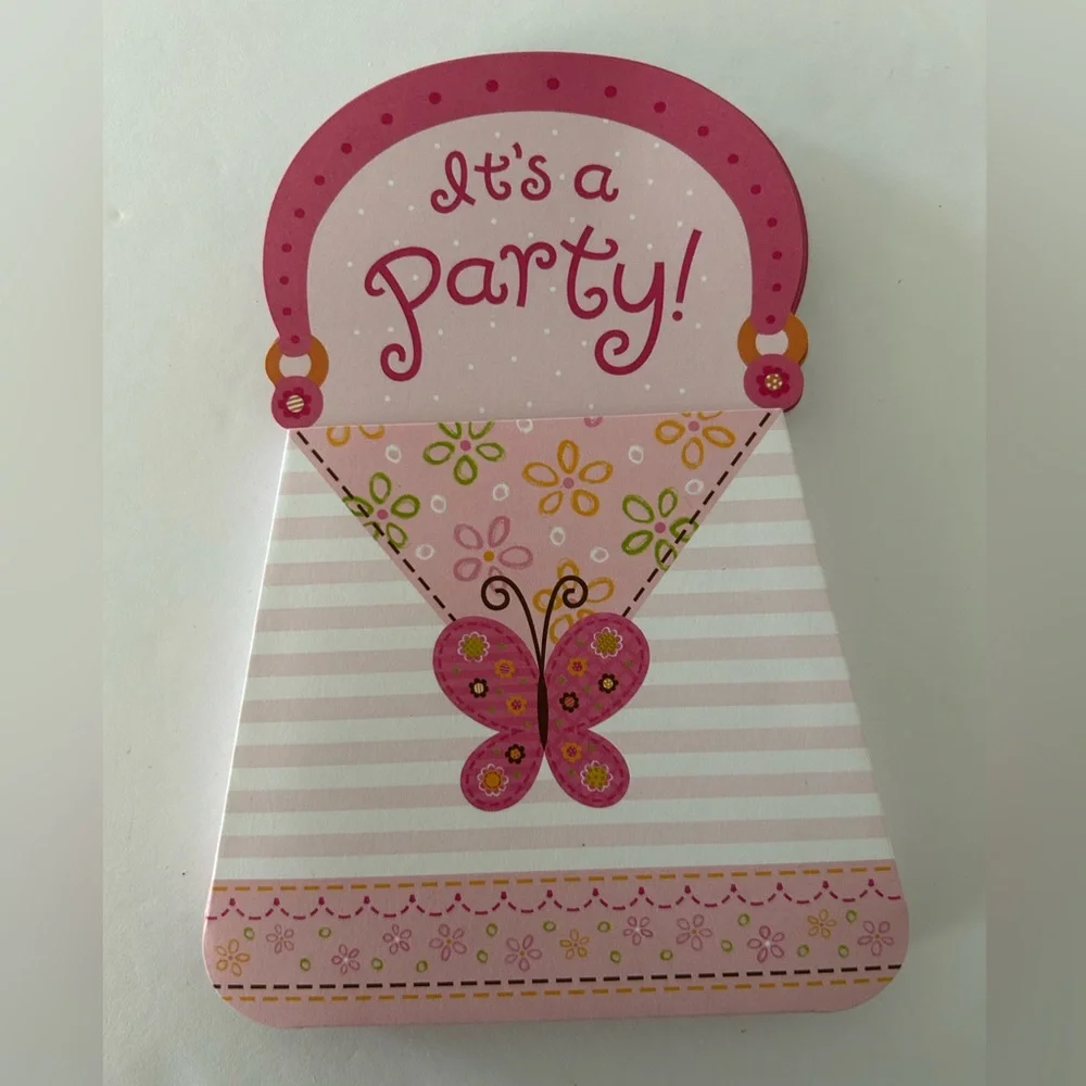 🦋 5/$25 - (2010) “It’s A Party” Purse Shaped Invitation Cards by Carlton Cards